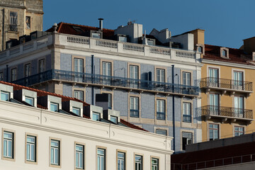 Fototapeta premium Close-up of colourful facades on the border of Alfama neighbourhood