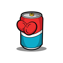 Red and Blue Soda Can Illustration with Bold Boxing Gloves
