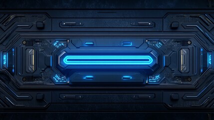 Futuristic Tech Panel with Glowing Blue Lines