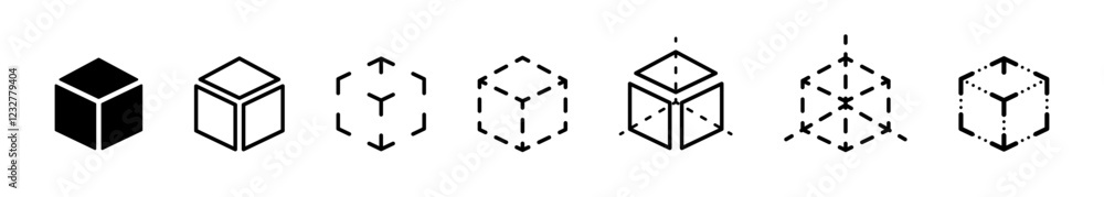 Poster 3d vector icons. 3d symbol. 3d modeling icon set. 3-dimensional model. three-dimensional icons set