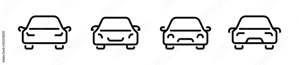 Poster car icons set. linear car logo front view. automobile linear icon set. car icon set in linear style.