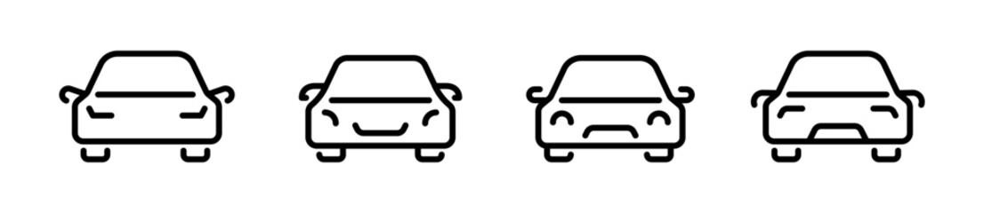 Car icons set. Linear car logo Front view. Automobile linear icon set. Car icon set in linear style. Transport symbol.