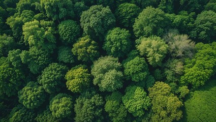 Naklejka premium Aerial View of a Lush Green Forest Canopy Showcasing Nature's Vibrant Beauty