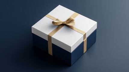Elegant Navy Blue and White Gift Box with Gold Ribbon