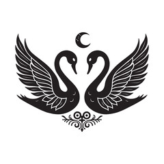 Obraz premium Serenade of Serenity Swans in the Silhouetted Nature-Crafted Heart