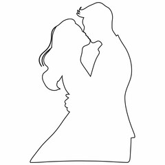 Couple hugging. Outline drawing outline. This silhouette style illustration conveys themes of love, companionship, romance and emotional connection, making it perfect for wedding invitations, romantic