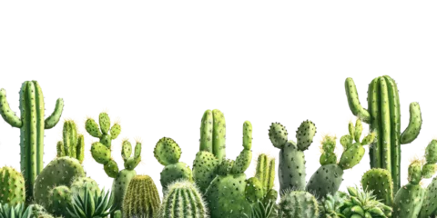 Poster Various cacti arranged isolated on transparent background
