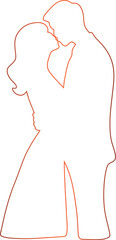 Couple hugging. Outline drawing red gradient. This silhouette style illustration conveys themes of love, companionship, romance and emotional connection, making it perfect for wedding invitations, rom