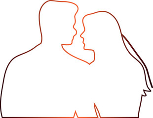 A boy and a girl look at each other. Contour red gradient drawing. This silhouette style illustration conveys themes of love, companionship, romance and emotional connection, making it perfect for wed