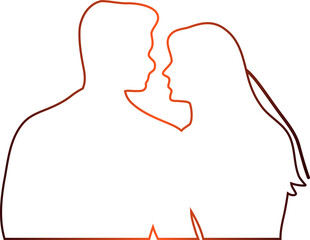 A boy and a girl look at each other. Contour red gradient drawing. This silhouette style illustration conveys themes of love, companionship, romance and emotional connection, making it perfect for wed
