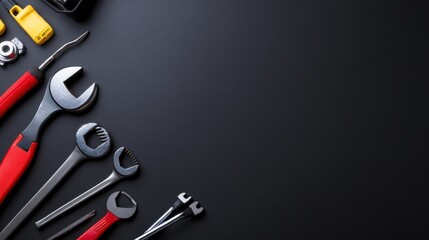 A Collection of Professionally Designed Hand Tools on a Black Surface Arranged Neatly for Maintenance, Repair, and DIY Projects with Focus on Versatility and Functionality