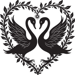 Obraz premium Serenade of Serenity Swans in the Silhouetted Nature-Crafted Heart