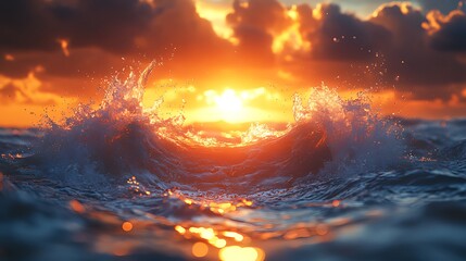 Fototapeta premium Ocean wave sunrise splash dramatic sky