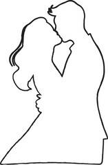 Couple hugging. Outline drawing outline. This silhouette style illustration conveys themes of love, companionship, romance and emotional connection, making it perfect for wedding invitations, romantic