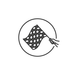 This iconic racing flag image features a hand holding a checkered flag. The dynamic design captures the excitement of reaching the finish line and victory.