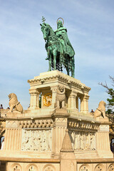 Obraz premium Monument to St Istvan, the first king of Hungary. Equestrian statue from 1906 by sculptor Alaois Strobl