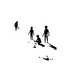 Naklejka premium Kids Playing In The Beach Vector Logo Design