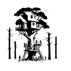Fototapeta premium Tree House Vector Logo Design