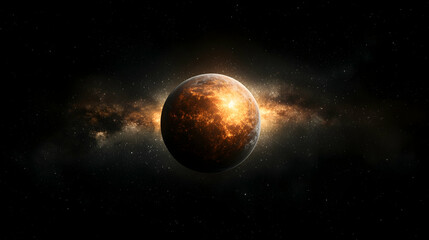 Obraz premium Fiery exoplanet in nebula, space exploration