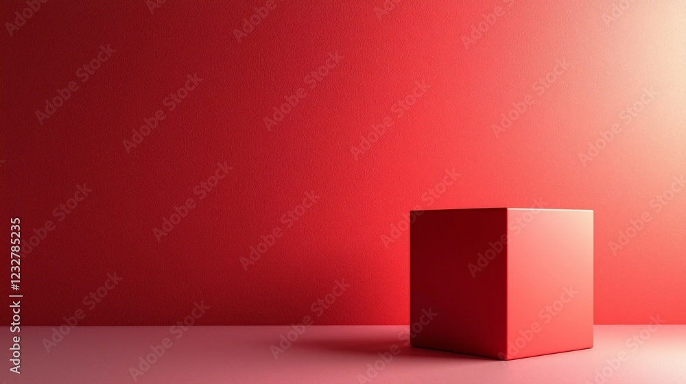 Poster Red Cube on Red Background Minimalist Scene