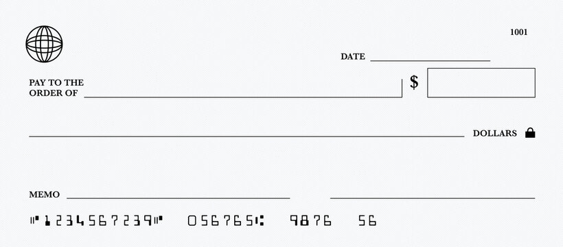 White Blank Bank check. Money cheque. Checkbook template with pattern and empty fields.