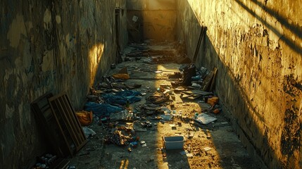 Sunlit Derelict Alley, A Glimpse into Urban Decay