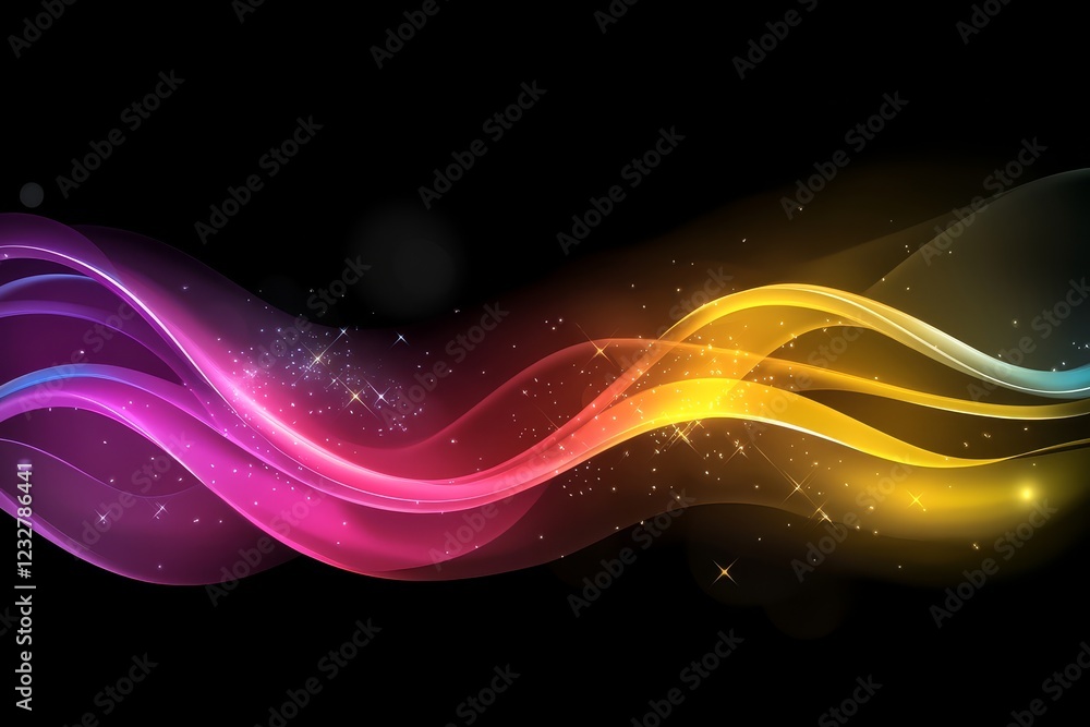 Aufkleber colorful wave patterns with sparkles on a black background