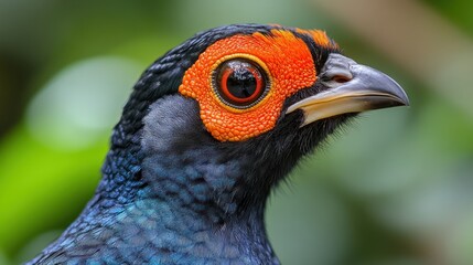 Close-up  Red-billed pheasant head, jungle background, wildlife photography