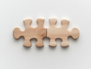 Obraz premium two wooden puzzle pieces connected on a white background