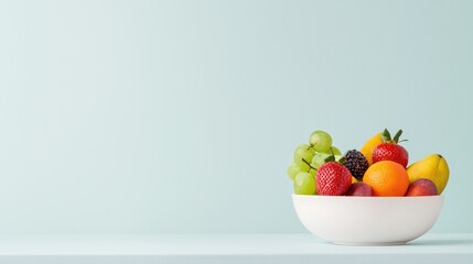 Fresh Fruits in Ceramic Bowl on Soft Pastel Background for Bright and Inviting Atmosphere