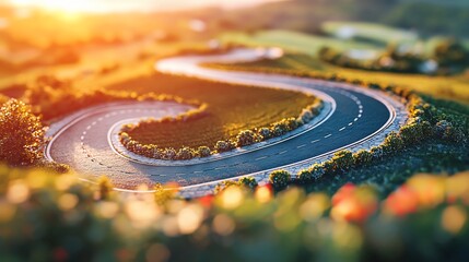 Winding Road Curves Through Lush Green Landscape