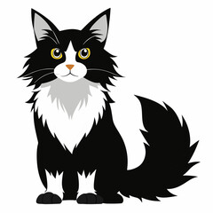 Obraz premium Cute cartoon Maine Coon black and white cat isolated on white background. Suitable for educational poster, logo, children's books and encyclopedias. Vector illustration.