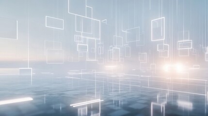 Obraz premium Abstract Digital Cityscape with Glowing White Lines