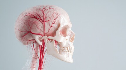 Naklejka premium human skull with blood vessels and arteries, anatomy model