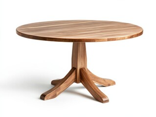 round wooden dining table isolated on white background