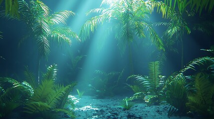 Obraz premium Mystical Tropical Forest Sunlight Through Palms