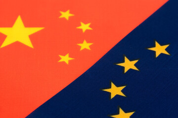 Flag China and European Union. Concept relationship between two countries.