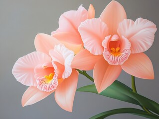 Obraz premium closeup of peach colored orchids on a gray background