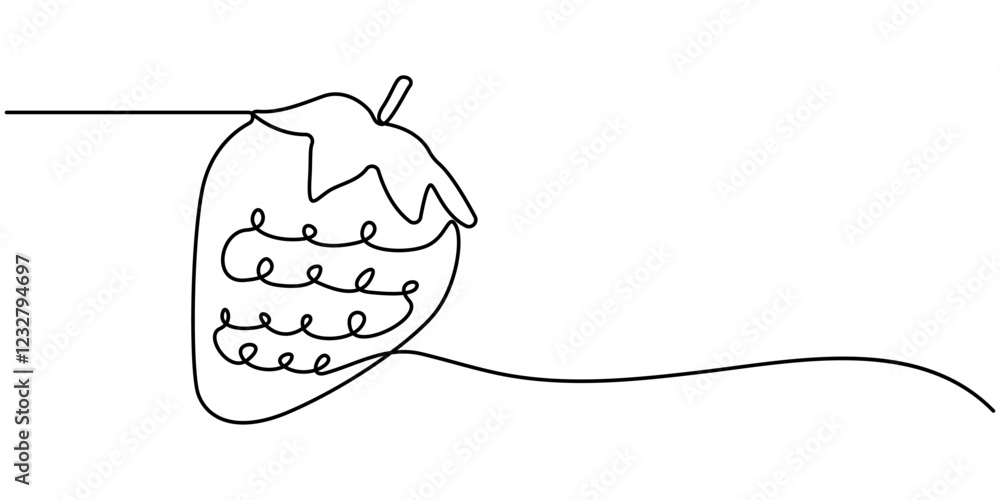Poster continuous line drawing of a on a strawberry transparent background, vector illustration with contin