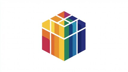 Fototapeta premium Colorful geometric design featuring vivid striped patterns and cube shape on a clean background. Generative AI