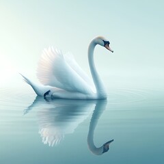 Obraz premium White Swan Floating Gracefully on Calm Pond