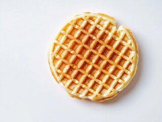 close-up of a single golden waffle on a white background
