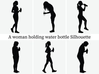 A woman holding water bottle silhouettes