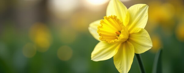 Obraz premium Close-up of a single daffodil, showcasing its trumpet and petals , springtime, white