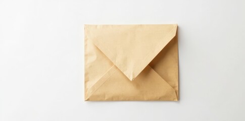 Slightly crumpled brown envelope against pure white, isolated, graphic