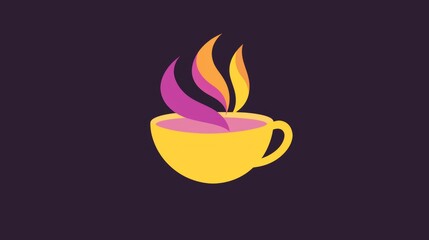 Vibrant steaming cup of coffee with colorful swirls against a dark background showcasing warmth and comfort. Generative AI