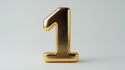 Golden number one on white surface 3d golden number 1.