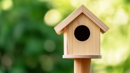 Naklejka premium wooden birdhouse in a green garden setting