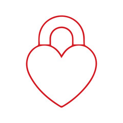 Padlock Icon In Red Color. Heart Shaped Padlock Icon Illustration. Love Padlock.