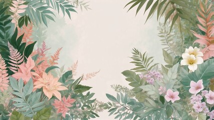 Elegant Watercolor Floral Frame on Pastel Background